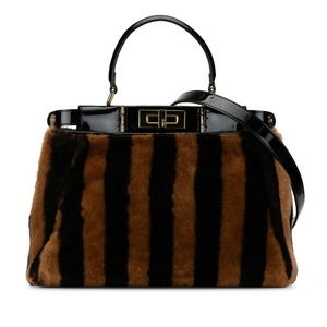 Fendi Shearling Peekaboo 2WAY Handbag Black Enamel